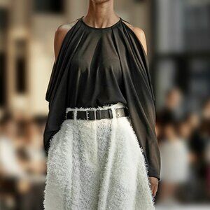 Support Surface Cold Shoulder Sheer Mesh Blouse Top FJD200 SS 25 Black Size 1